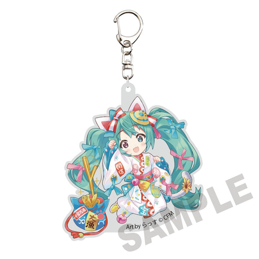 HATSUNE MIKU X MANEKI-NEKO DIE-CUT HATSUNE MIKU WHITE CAT ART BY RASSU ACRYLIC KEYCHAIN