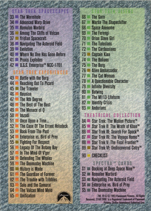 1993 Star Trek Master Series Part One #90 Checklist Card