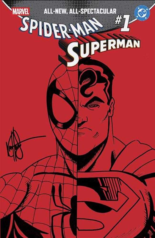 Df Marvel/DC Spiderman/Superman #1 Red Blank Variant Signed And Remarked By Ken Haeser With A Spiderman/Superman Sketch